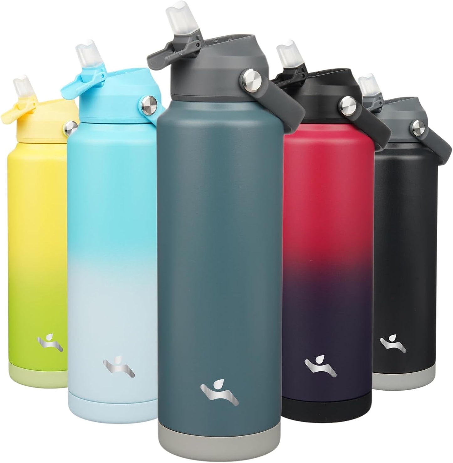 Insulated Water Bottle with Straw Lid,40 oz Stainless Steel Vacuum Metal Bottle with Silicone Handle,Dark Gray