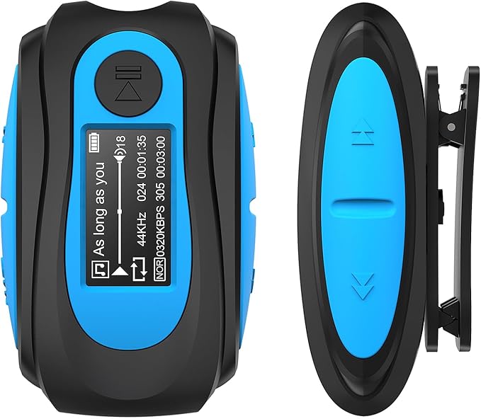AGPTEK IPX8 Waterproof Mp3 Player with Screen, Multi-Functional Clip Music Player with Waterproof Headphones for Surfing Swimming Water Sports