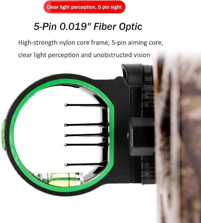 5 Pin Archery Bow Sight 0.019" Optical Fiber Compound Bow Sight Micro Adjustable Archery Sight for Right & Left Hand