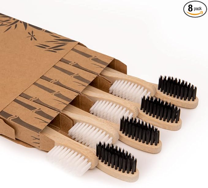 Virgin Forest Bamboo Toothbrushes, 8 Pcs Soft Bristle Toothbrush, Eco-Friendly Toothbrushes, Biodegradable Toothbrushes, Natural Wooden Toothbrush, Charcoal Toothbrushes