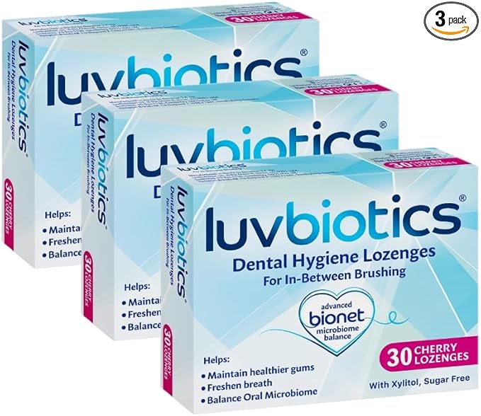 Luvbiotics Advanced Dental Hygiene with Probiotics Cherry Lozenges, Pack of 3