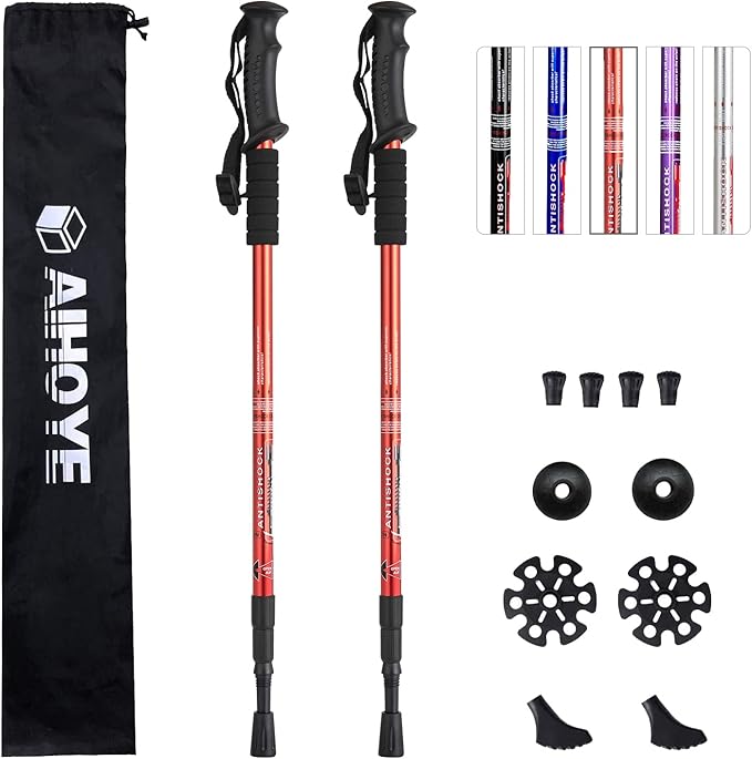 Aihoye Hiking Trekking Poles, 2 Pack Collapsible, Lightweight, Anti Shock, Walking Sticks, Adjustable Hiking Pole for Men and Women