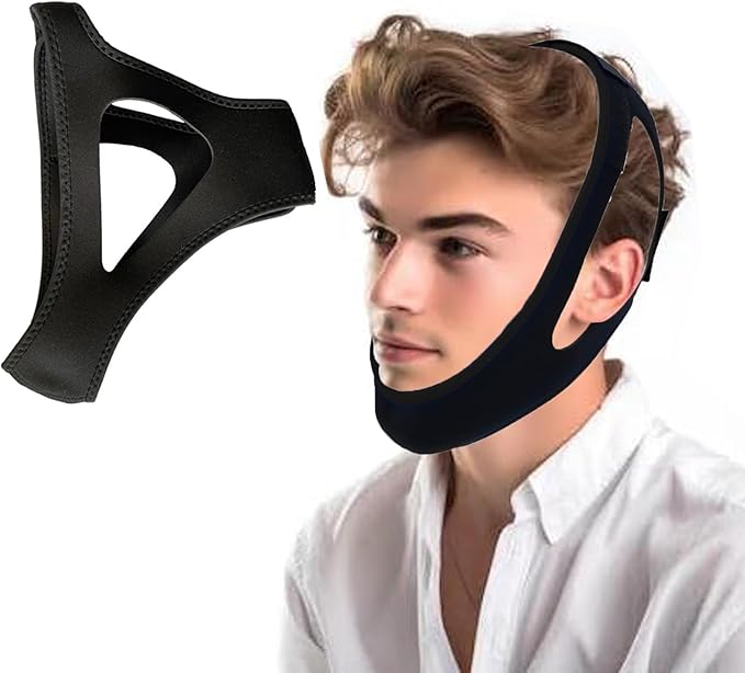 Anti Snore Chin Strap, Chin Strap for Snoring, Chin Strap for Sleeping, Anti Snore Chin Strap to Keep Mouth Closed While Sleeping, Adjustable & Breathable Chin Strap for CPAP User (Black)