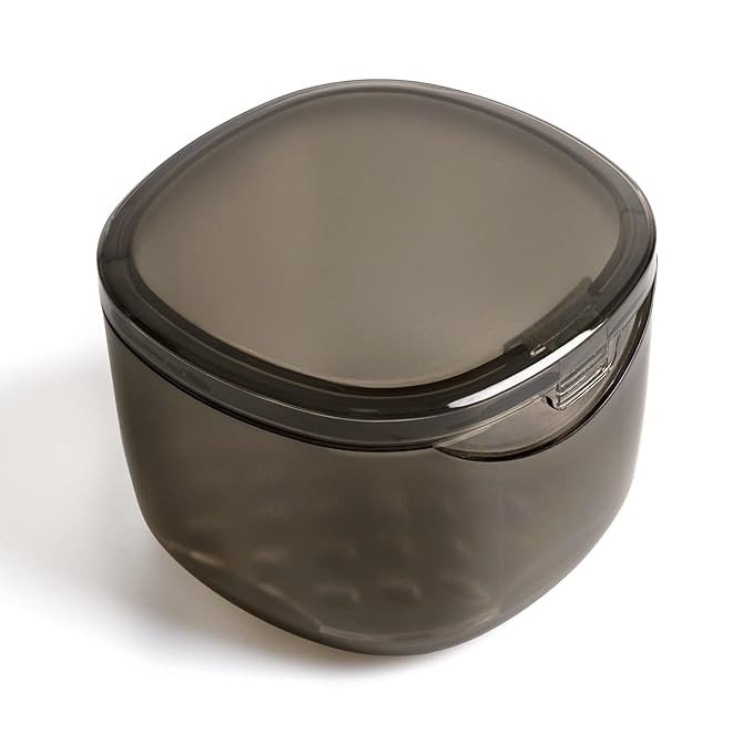 Upgraded Denture Bath Box Cup, No-Leak Denture case,Retainer Cleaning Box, Complete Clean Care for Dentures, Clear Braces, Mouth Guard, Night Guard & Retainers (transparent grey)