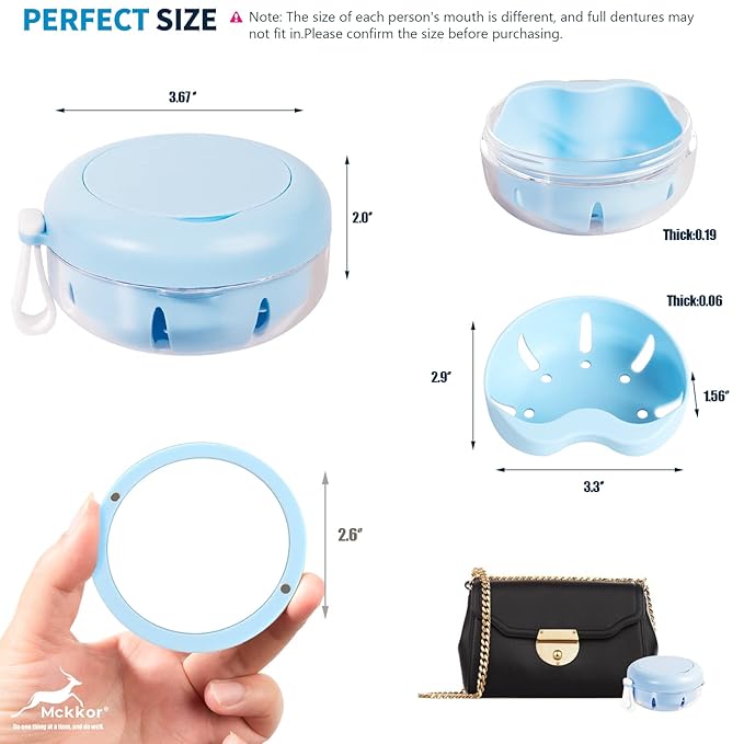 Retainer Case, Retainer Cleaner Case, Definitely No-Leak Denture Case Denture Bath Box for Traveling Perfectly, Denture Cup with Strainer & Mirror(Blue)