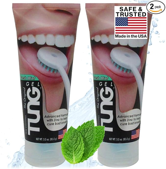 Tung Tongue Gel, Fresh Mint Tongue Cleaner Paste, Bad Breath Odor Eliminator, Halitosis Defense, BPA Free, USA Made (2-Pack)