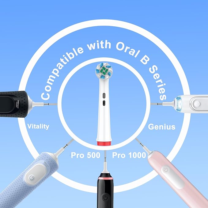 Replacement Heads Compatible with Oral B Braun Pro 100, 500, 1000, Vitality, Smart, Genius, Cross Bristles for Deeper Plaque Removal, Pack of 12 Electric Toothbrush Heads Refills, White