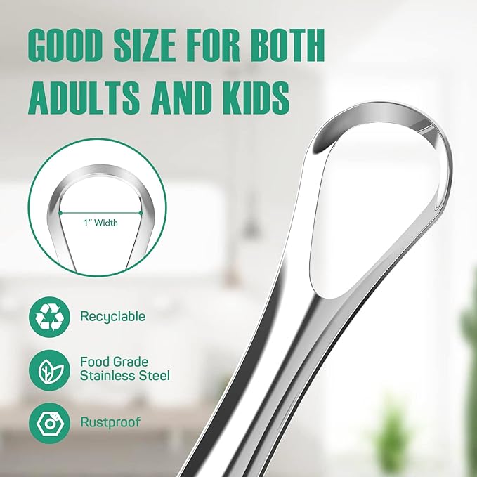 RONAVO Tongue Scraper for Kids & Adults, Tongue Cleaner for Small Mouth, Fights Bad Breath, Metal Tongue Scraper for Oral Hygiene Routine, with Handy Case for Travel/Home/Office