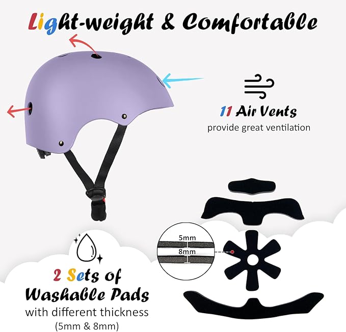 Kids Bike Helmet, Adjustable and Multi-Sport, from Toddler to Youth, 3 Sizes