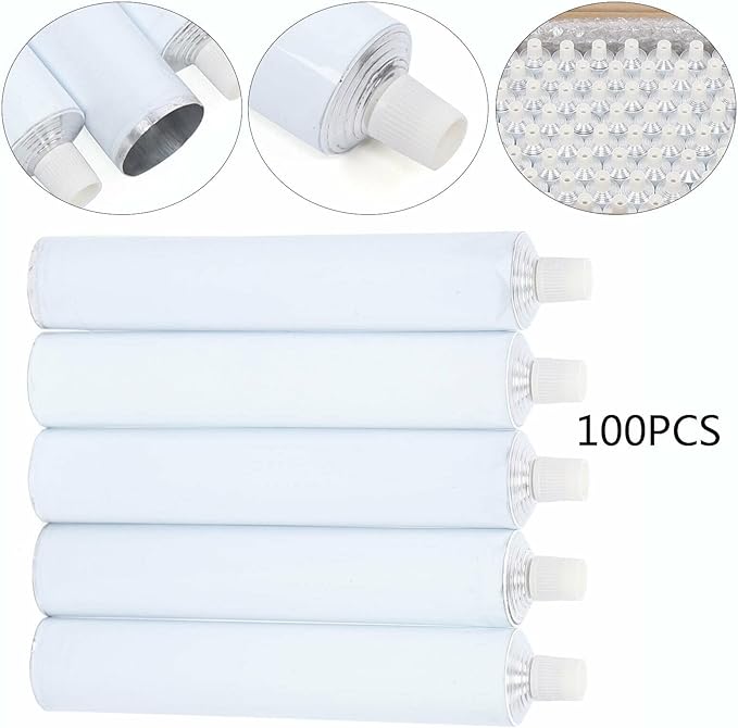 100Pcs Aluminum Empty Toothpaste Tubes Refillable Travel Toothpaste Tube with Needle Cap, 100ml Toothpaste Empty Tubes Bottom Opening Empty Tube Containers for DIY Filling of Daily Necessities