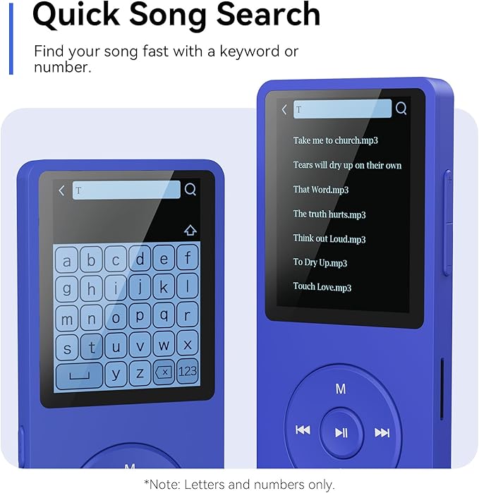 AGPTEK A02 MP3 Player with Bluetooth 5.3, 1.8 inch Screen Portable Music Player with Speaker, FM Radio, Voice Recorder, Supports Expanded Up to 128GB(Blue, 64GB)