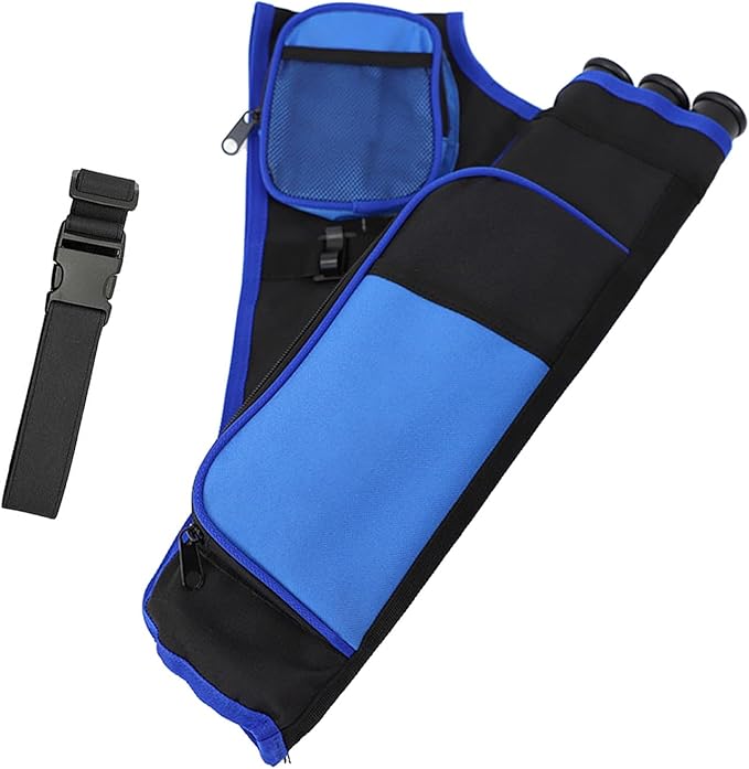 3-Tubes Hip Quiver Waist Hanged Archery Arrow Carry Bag with Pockets Adjustable Belt for Hunting, Target Practice, and Outdoor Shooting, Fits Both Youth and Adults