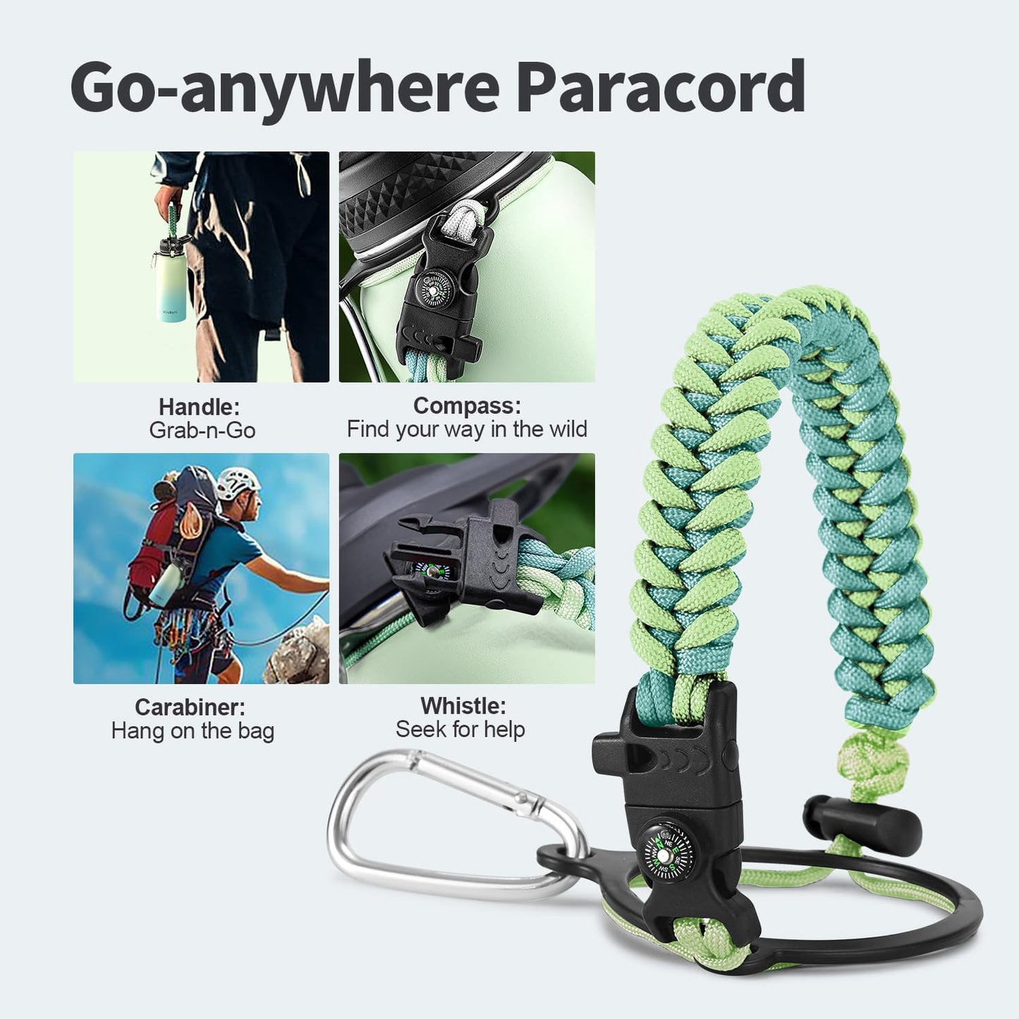 32 oz Insulated Water Bottle with Straw (Cold for 48 Hrs), Stainless Steel Triple Wall Vacuum Sports Water Jug, Leakproof Hydro Cup Flask with Paracord Handle & Straw Spout Lids & DIY Stickers