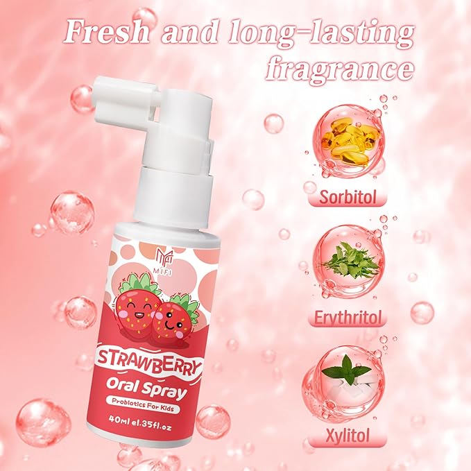 Kids Oral Spray, Toddler Toothpaste Helper for Daily Oral Care and Fresh Breath,Fruit-Flavored, Probiotic Oral Spray for Child (1Pack, Strawberry)