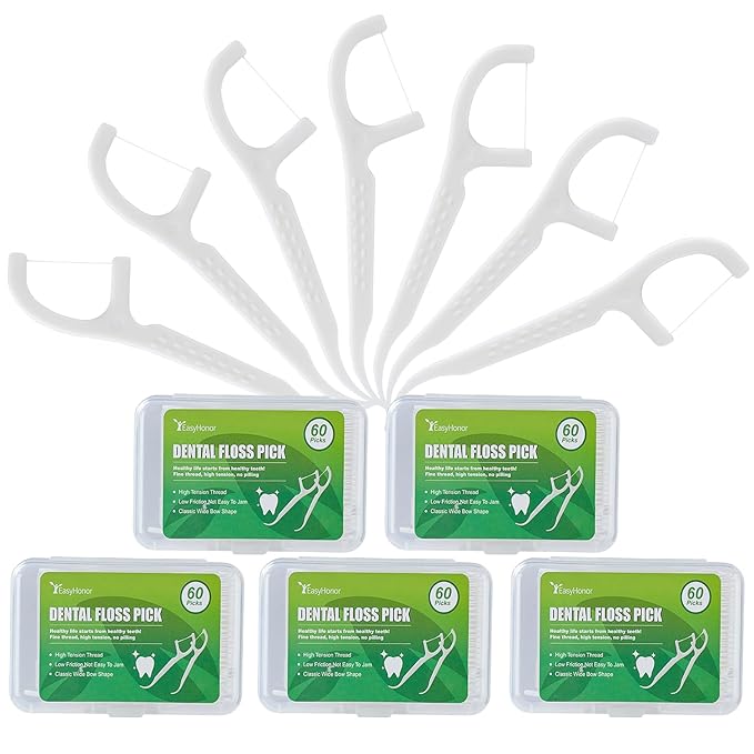 Dental Floss Picks, 5 Travel Floss Cases 300 Counts Dental Flossers,Floss Sticks,Tooth Floss,Dental Sticks,Dental Picks Disposable,Teeth Flossers Picks,Gift 1 Mini Toothpick Box.