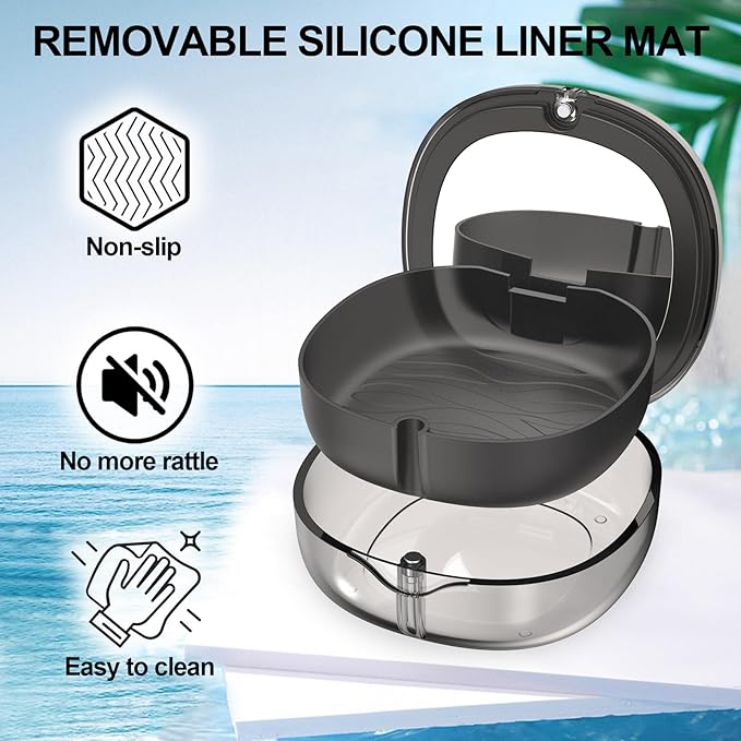 Dental Retainer Box Case Orthodontic Retainer Container with Removal Tool, Chew and Travel Brush, Double-layer Mouth Guard Holder Container Case with Mirror - Transparent Black