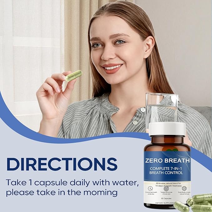 Zero Breath Bad Breath Capsules, 7-in-1 Body Deodorizing Supplement, with Chlorophyllin, Mint Extract, Probiotic Blend, Oral Freshness in 14 Days