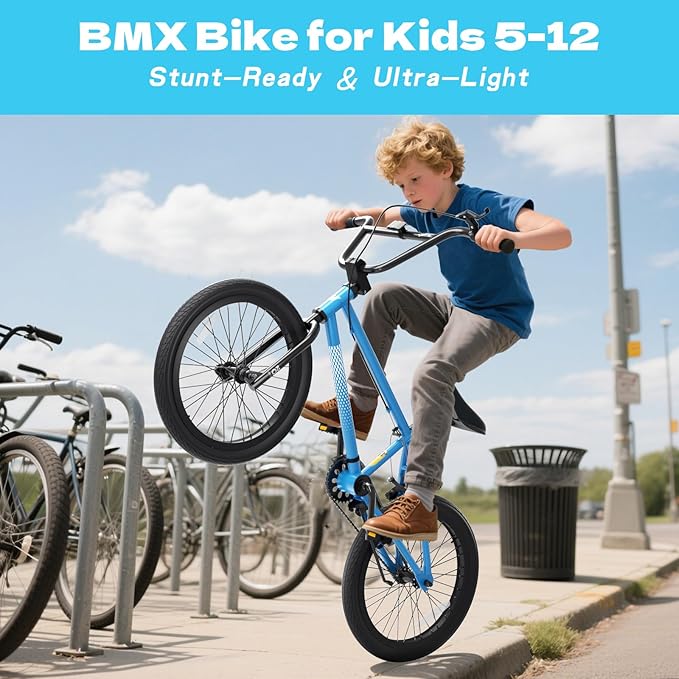 67i Boys BMX Bike 18/20 Inch Ages 8-12 Kids Bicycle with Front Rear U Brake Adjustable Seat Iron Fork 2.09" Wide Tires