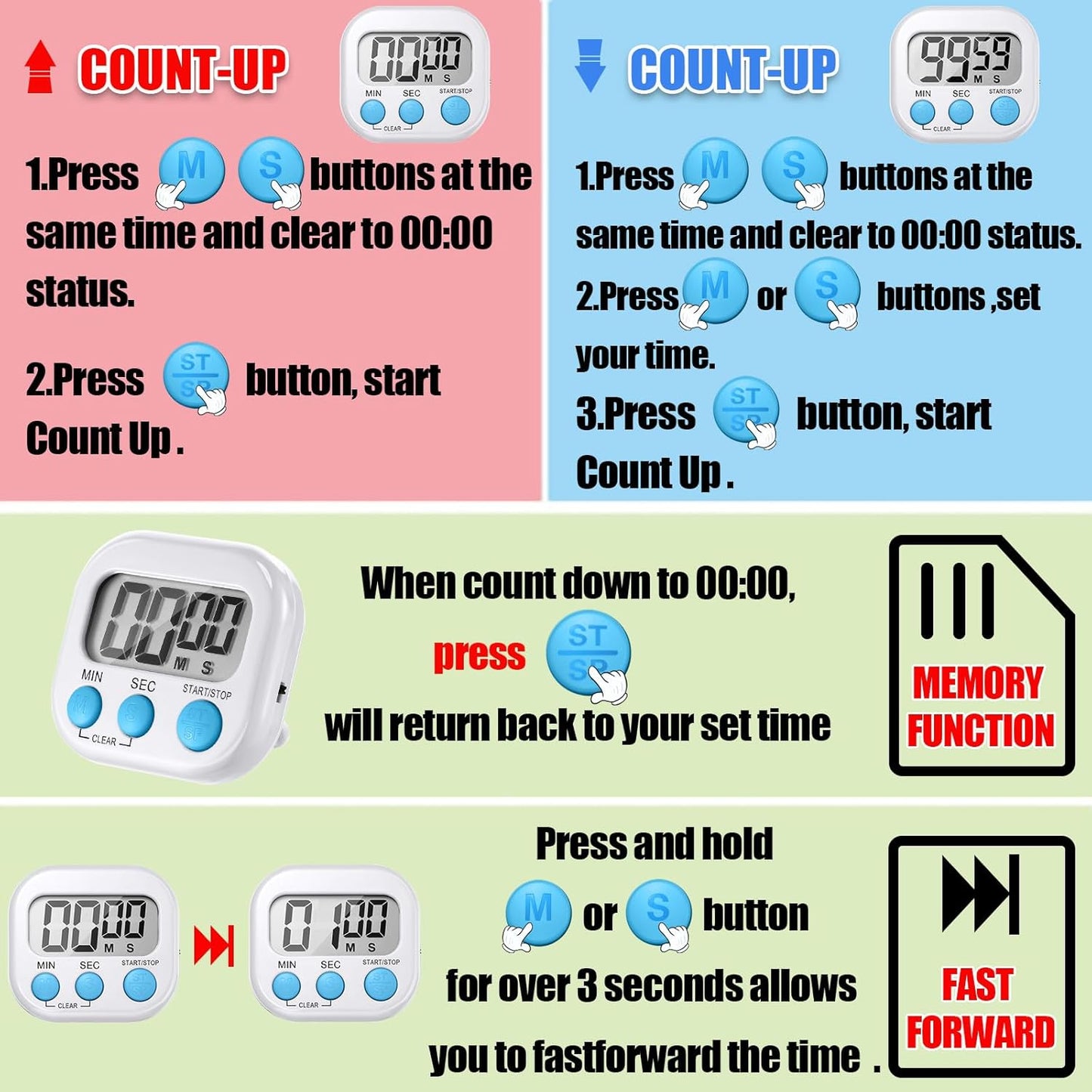 Macarrie 48 Pcs Digital Kitchen Timer Bulk Small Magnetic Backing Stand Timer Clock Loud Alarm LCD Display Electronic Minute Second Count Countdown Alarm for Teacher Classroom Cooking Baking (Fashion)