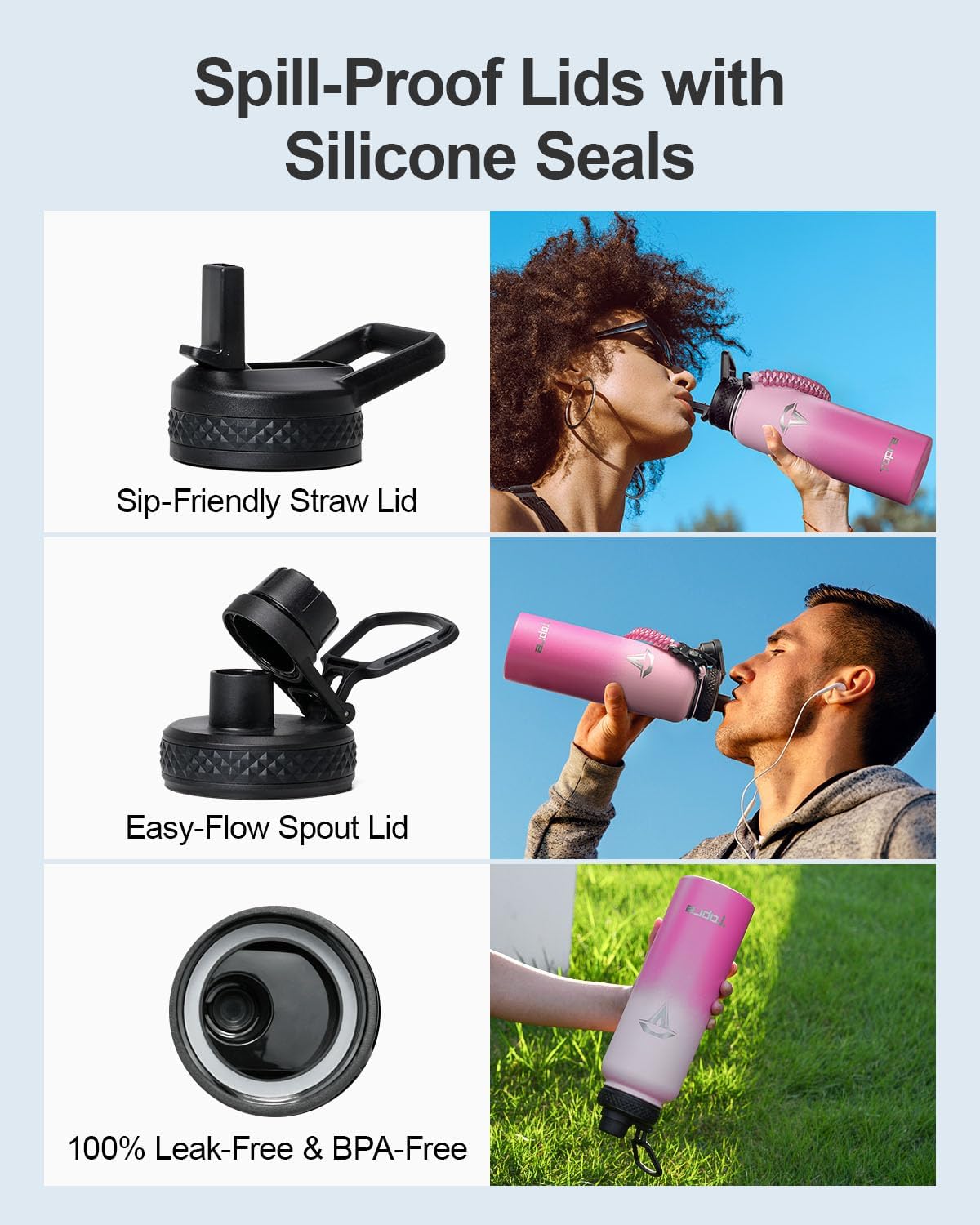 40oz Insulated Water Bottle,Stainless Steel Vacuum Water Bottle, BPA-Free & Leakproof -with Paracord Handle,Strap,Straw Spout Lids,Large Water Jug for Gym Sports