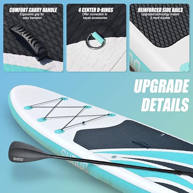 Inflatable Stand Up Paddle Board 10‘x30‘‘- Ultra-Light SUP with Backpack, Pump, Paddle, Coil Leash, 3 Fins, Repair Kit, Stable Design, Non-Slip EVA Deck for Adults & Youth