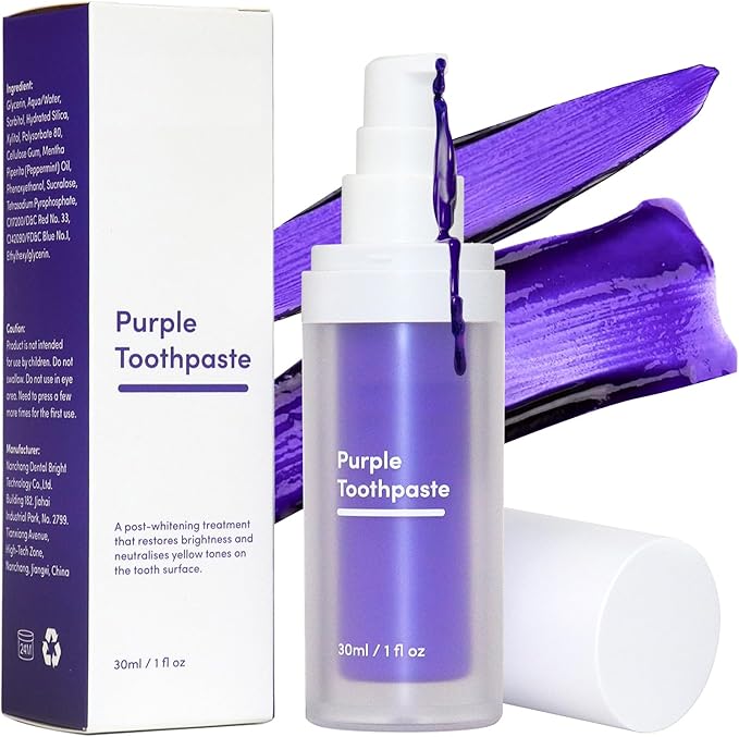 Purple Toothpaste for Teeth Whitening, Color Correcting Purple Whitening Toothpaste for Yellow Teeth, Gentle Stain Remover, Brighten & Refresh Your Smile