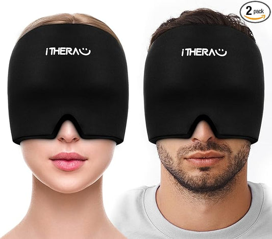 iTHERAU Migraine Ice Head Wrap, Headache Relief Hat & Migraine Cap Cold Compress, Migraine Relief Cap for Headache Eyes Mask for Puffy Eyes, Tension, Sinus & Stress Relief (2Packs)