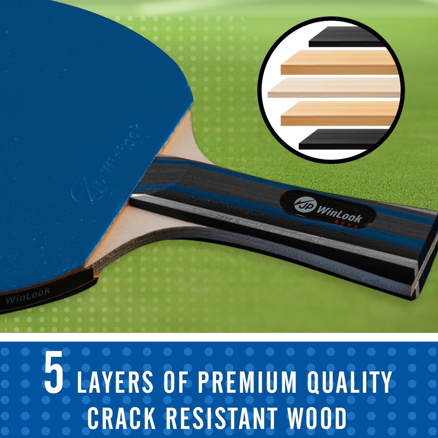 JP WinLook Ping Pong Paddles Sets - Portable Table Tennis Paddle Set with Ping Pong Paddles Professional Case & Ping Pong Balls - Premium Table Tennis Racket Player Set for Indoor & Outdoor Games