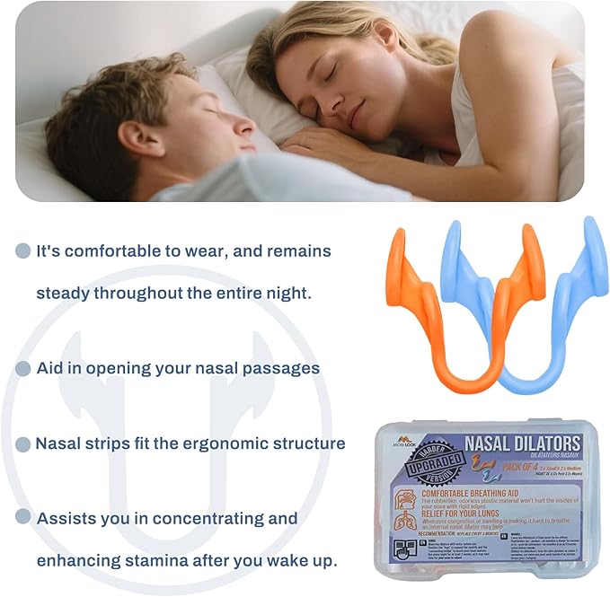 4 Pcak Nasal Dilators for Snoring, Extra Strength Nose Dilators for Breathing, Boost Oxygen Inhale, Improve Sleep Quality (2X Small & 2X Medium)