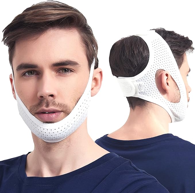 Anti Snoring , Cpap Users, Comfortable Mesh White Cpap Chin Straps for Men Women, Effective Adjustable Anti Snore Chin Straps to Keep Mouth Closed While Sleeping