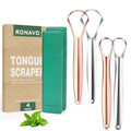 RONAVO Tongue Scraper Cleaner for Adults and Kids, Oral Hygiene, Oral Health, Improve Taste, No Smell, No Rust, 2 Colors (4 Pack)