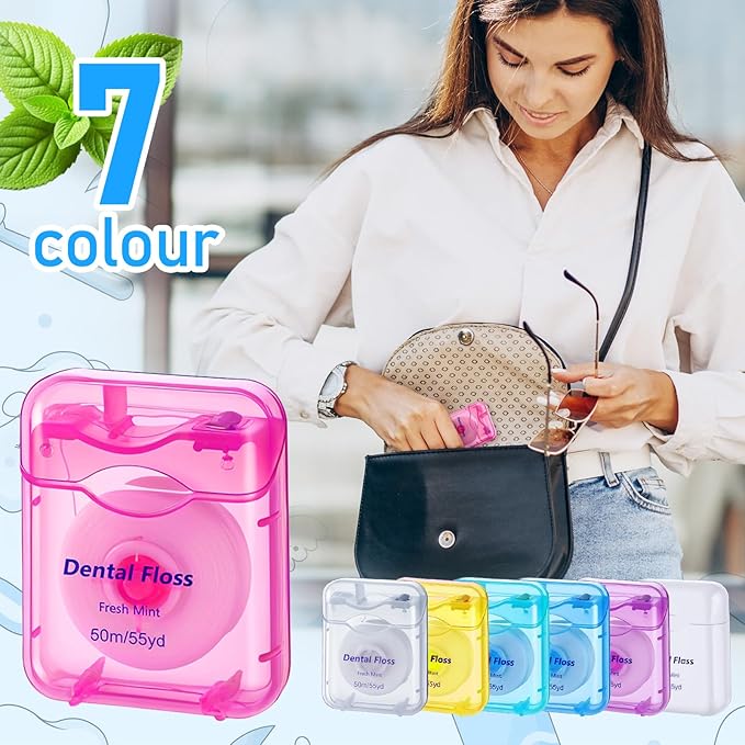 42Pack Dental Floss Bulk 50m Each Mint Travel Dental Floss, Mint Waxed Mini Travel Size Tooth Flosses Picks Pack Individually Wrapped for Oral Care Teeth and Gum Protection, Multicolor