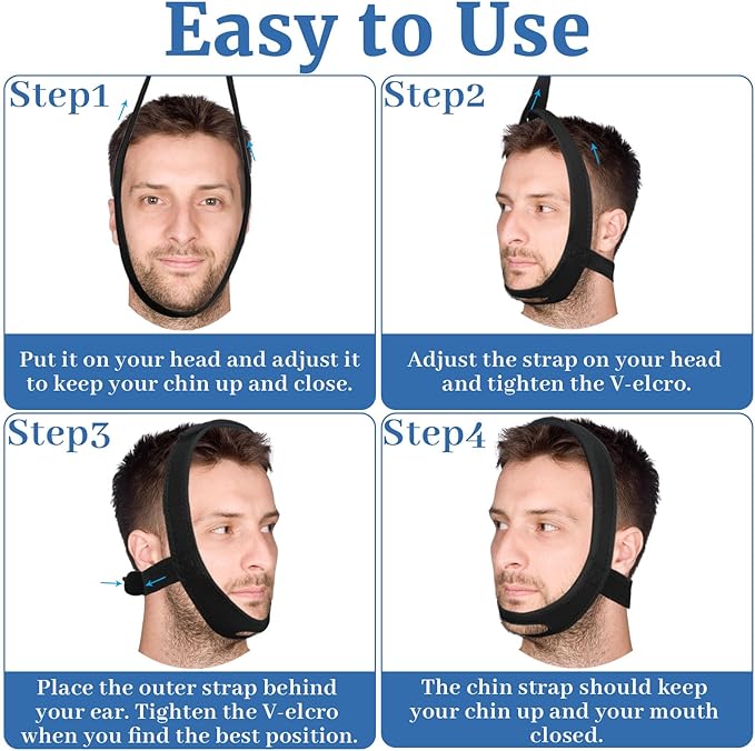 Snoring Chin Strap for Users, 2 Pack Adjustable Jaw Support Chin Strap to Keep Mouth Closed, Soft Snoring for Men Women, Lightweight Reusable, Snoring Dry Mouth, Comfort Fit Nighttime Sleeping Aid
