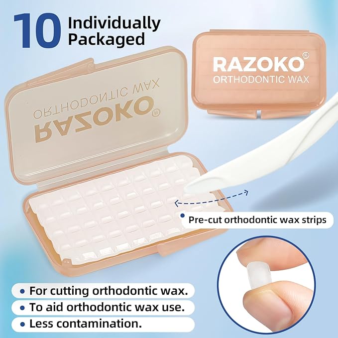 RAZOKO Orthodontic Wax for Braces Aligners Dental Wax Food Grade Orthodontic Wax Strips Precut Wax Dots