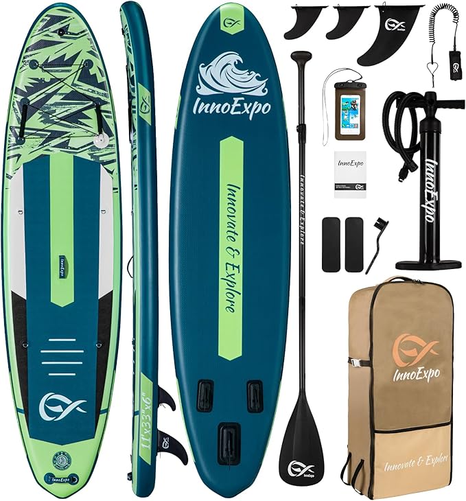 InnoExpo 11' Inflatable Stand Up Paddle Boards with Premium Accessories, Wide Stable SUP Paddle Board Design, Non-Slip Comfort Deck for Youth & Adults