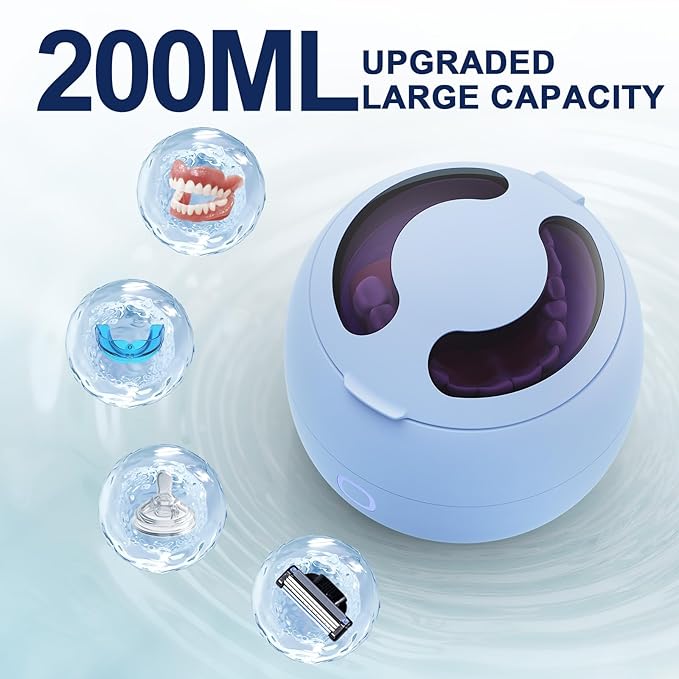 Upgraded Ultrasonic Retainer Cleaner, 45kHz Retainer Cleaner Machine for Denture Cleaner, Retainer Cleaner, Mouth Guard Cleaner, Night Guard Cleaner, Denture Cleaner with 200ML Dental Cleaning Pod1