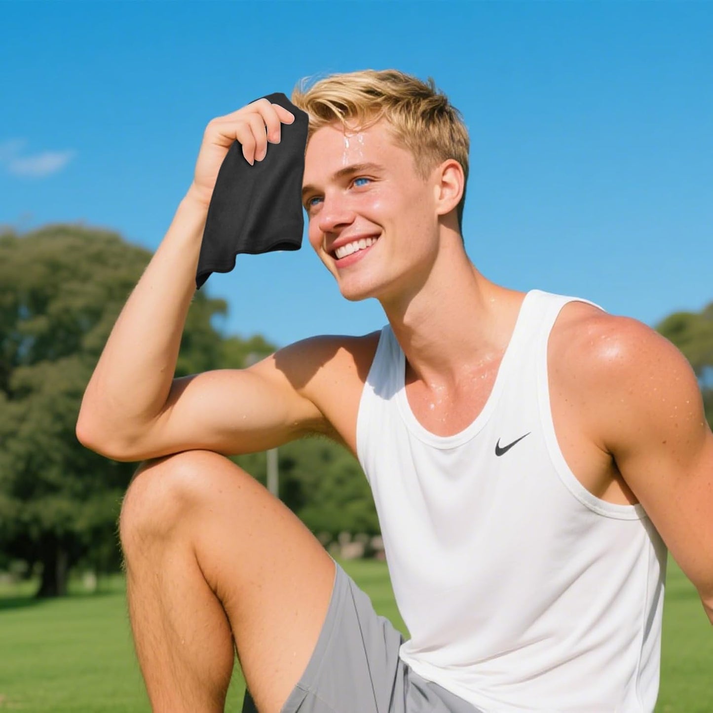 12 Pack Sweat Absorbing Handkerchiefs,Gym Workout Towels Microfiber Sweat Rags Towels for Men & Women, Running Sports accessories Small Cloth for Face Hand,Black Hankies (10" x 10")