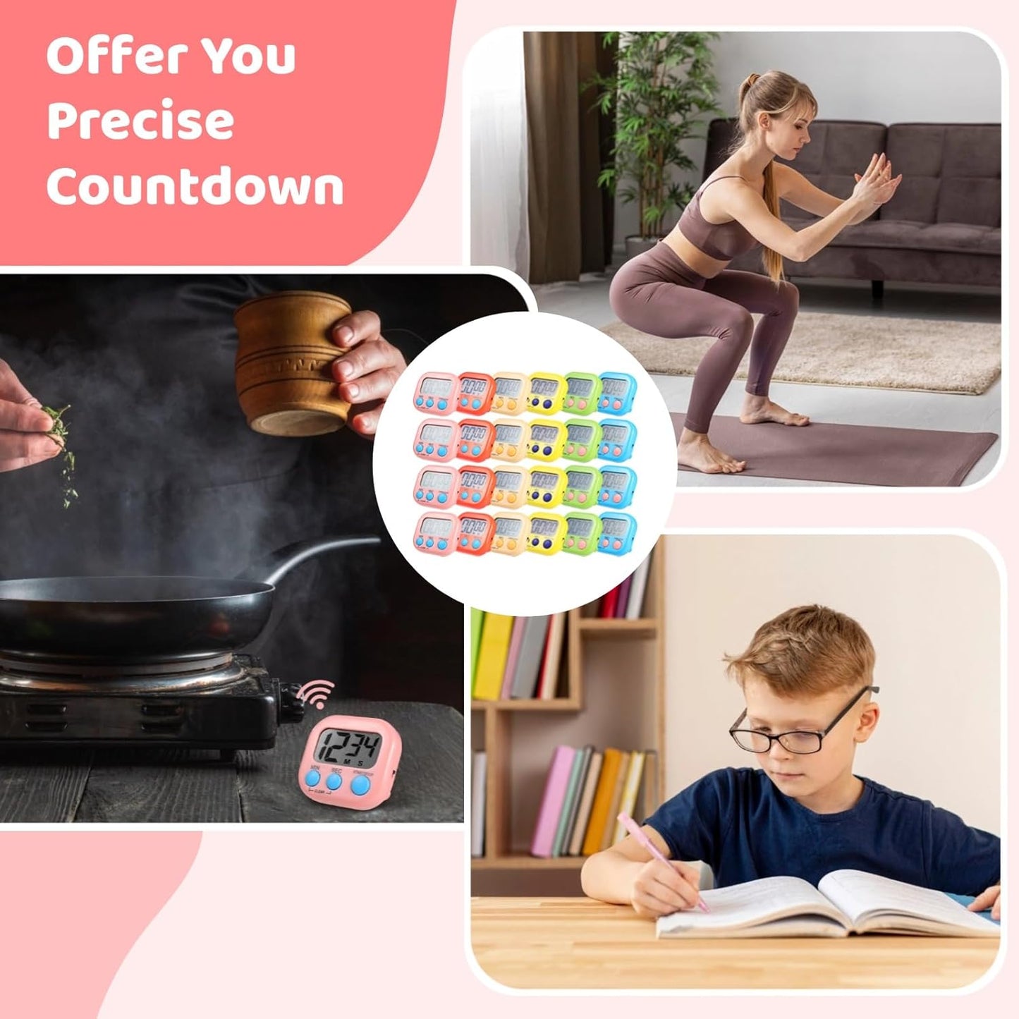 24 PCS Bulk Digital Timer, Timers for Classroom, On/Off Switch Minute Second Countdown Big LCD Display Timer, Loud Alarm for Exercise Cook Baking Teacher