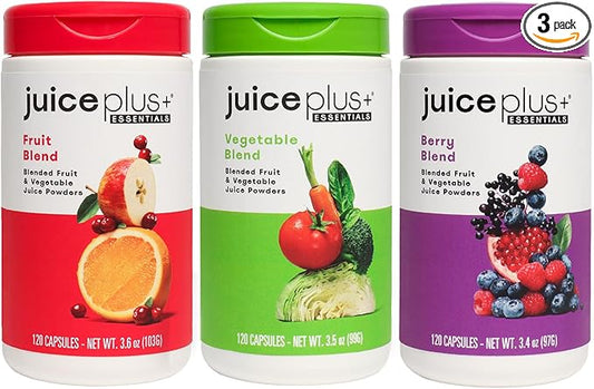 Juice Plus+ Fruit, Vegetable & Berry Blend - Fruit and Vegetable Supplement for Immune Support, Cognitive Health & Radiant Skin - 3 Bottles, (120 Capsules Each)