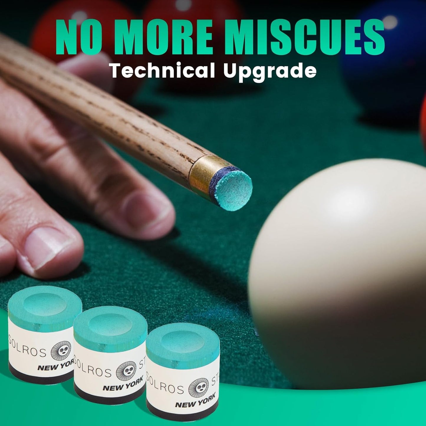 3 Pcs Pool Chalk Billiards Cue Stick Premium Chalk Pure Cube Round Chalk Table Accessories High Performance Low Deflection for Professional Tournament Snooker Blue - SOLROS