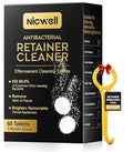 Nicwell Effervescent Retainer Cleaner Tablets: Kills 99.9% Odor-Causing Bacteria on Dentures & Orthodontic Appliances 60pcs Travel Friendly White