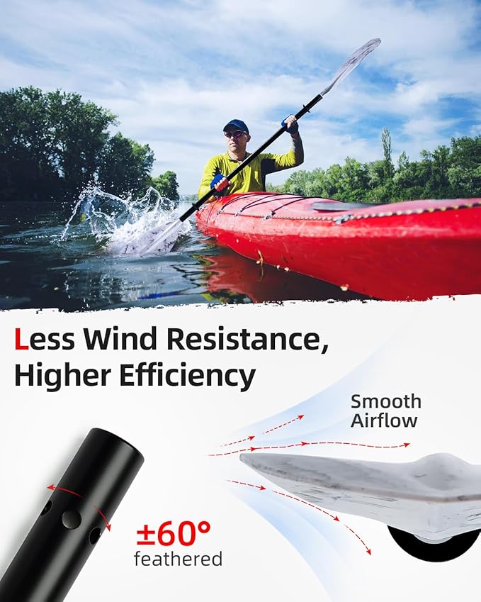 Abahub Adjustable Kayak Paddle 210-230 cm/ 230-250 cm Floating Kayaking Oars Boating Oars Canoeing Oars Black