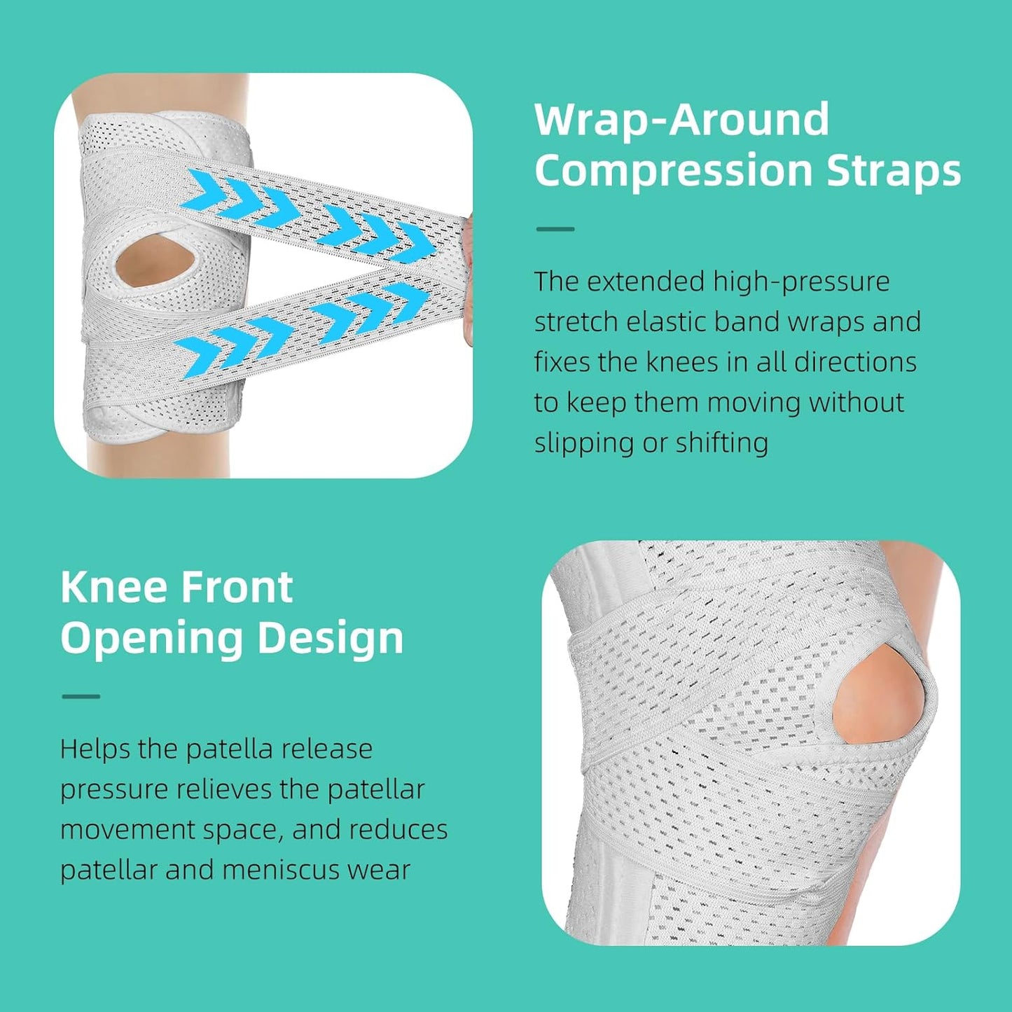 Adjustable Knee Brace for Women,Knee Stabilizer Support for ACL,MCL,Meniscus Wear and Tear Damage,Knee Sleeves for Knee Pain, Dual Strap Knee Wrap for Compression and Stability (Medium)