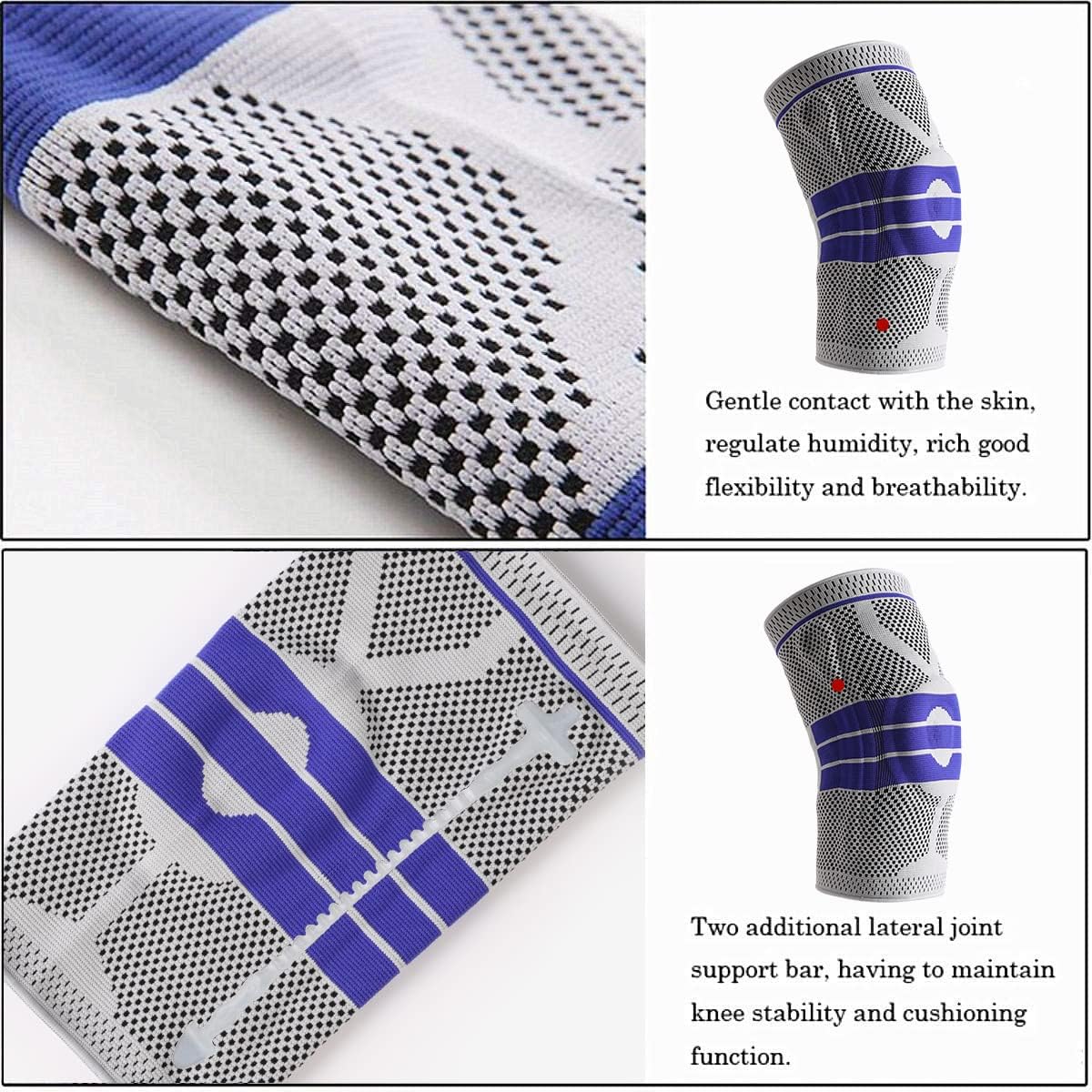 Knee Brace Compression Sleeve for Knee Pain Wraps Patella Stabilizer with Silicone Gel Spring Support, Hinged Kneepads Protector for Meniscus Tear Arthritis Men Women