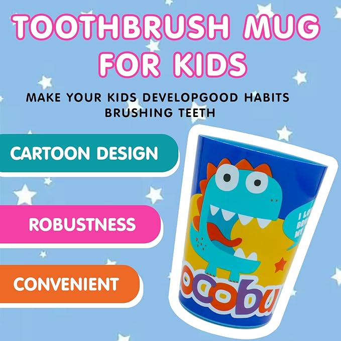 Dinosaurs 4-Piece Toothbrush Set Kid's Toothbrush Set Kids Travel Set Toothbrush, Toothbrush Cap, Cup Included and Carry Bag