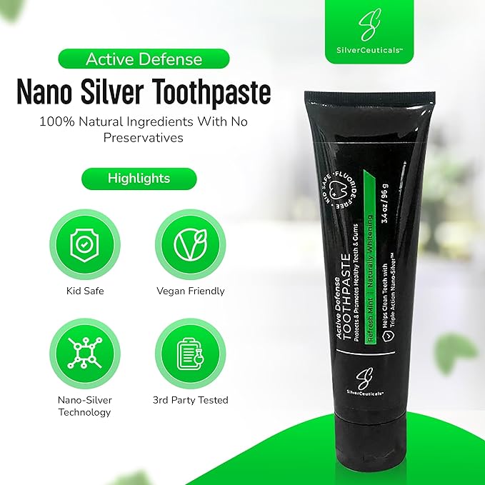 Colloidal Silver Toothpaste - Refresh Mint - Remineralize Tooth Enamel - SLS & Fluoride Free Cavity Protection - Gum Health - Bad Breathe - Gingivitis - Coral Calcium & Xylitol - 3.4oz - Pack of 2