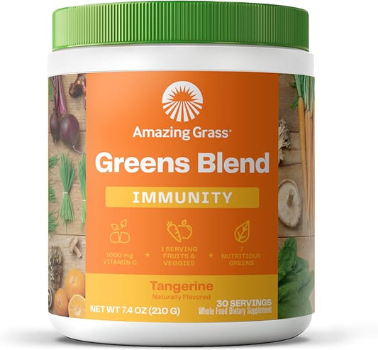 Amazing Grass Green Superfood Immunity: Super Greens Powder with Vitamin C, Cordyceps, Beet Root Powder & Reishi Mushrooms, Tangerine, 30 Servings
