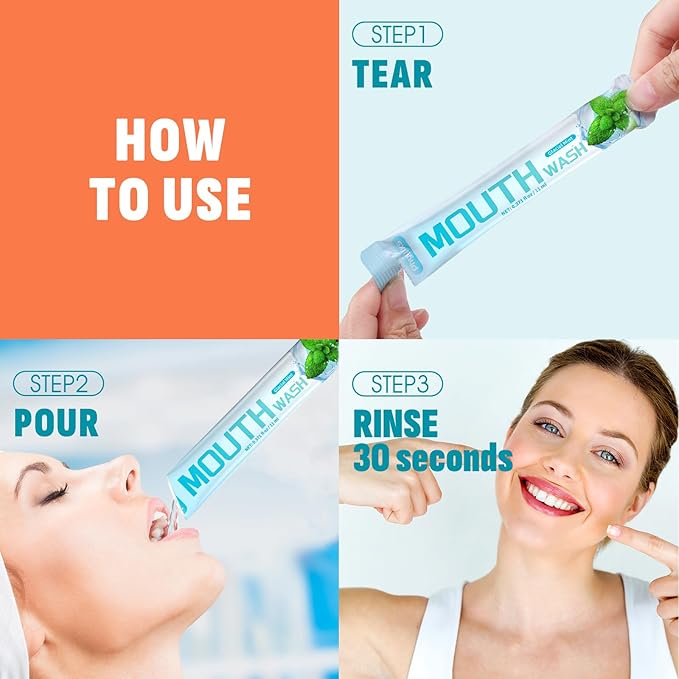 Mouthwash Travel Size – 30 Individually Wrapped Portable Packets, Alcohol-Free & Fluoride-Free, On-The-Go Oral Hygiene for Fresh Breath Anytime(5 Flavors)