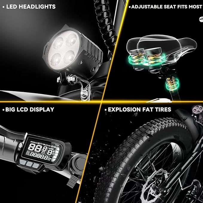 1000W Folding Electric Bike, 48V 20AH Large Removable Battery E Bike,30+MPH, 80 Miles Max Range, 20" Fat TireElectric Bike for Adults, Adult Electric Bicycles for CommuteBeach Snow