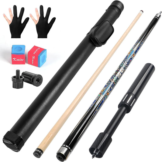 Kmise Professional Pool Cue Stick - 19 20 21oz Canadian Maple Cue Sticks, Low Deflection Shaft with Telescopic Carbon Fiber Extension, Pool Sticks for Aults, Billiard Cue Sticks with Leather Cue Case